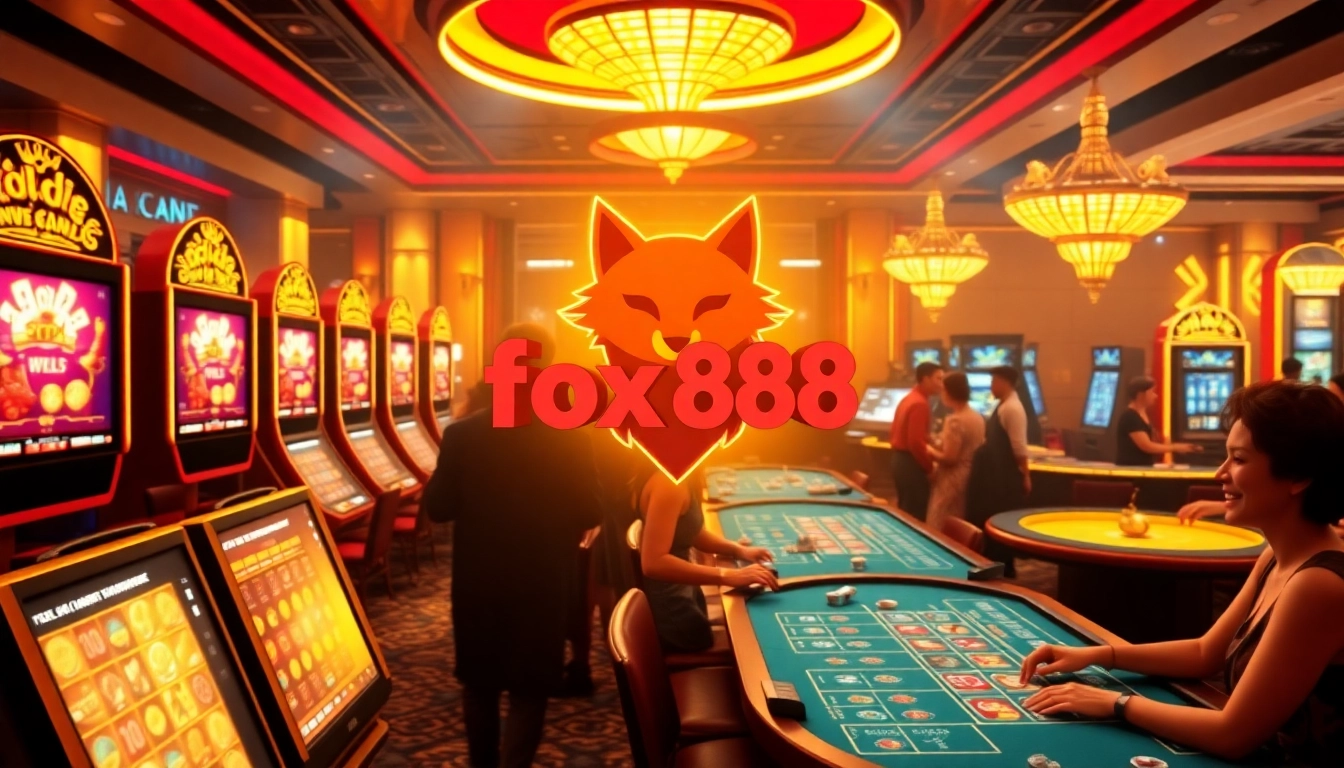 Experience the thrill of fox888 with players celebrating big wins at an online casino.