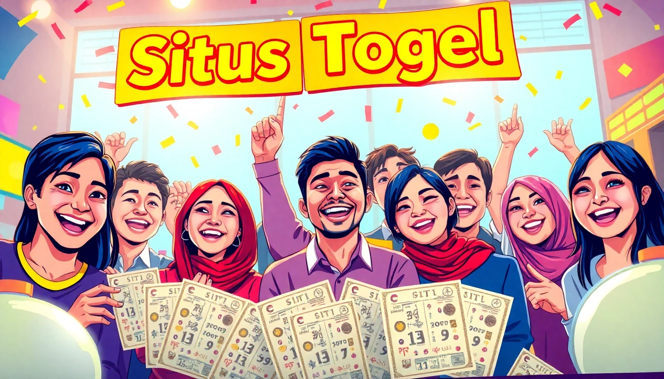 Witness players enjoying the thrill of situs togel in a festive lottery setting filled with excitement and joy.