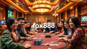 Experience a thrilling game night at fox888 with diverse players engaged at a live dealer table.