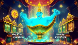 Discover thrilling gameplay at genie168, featuring vibrant slot machines and a magical genie in an inviting casino atmosphere.