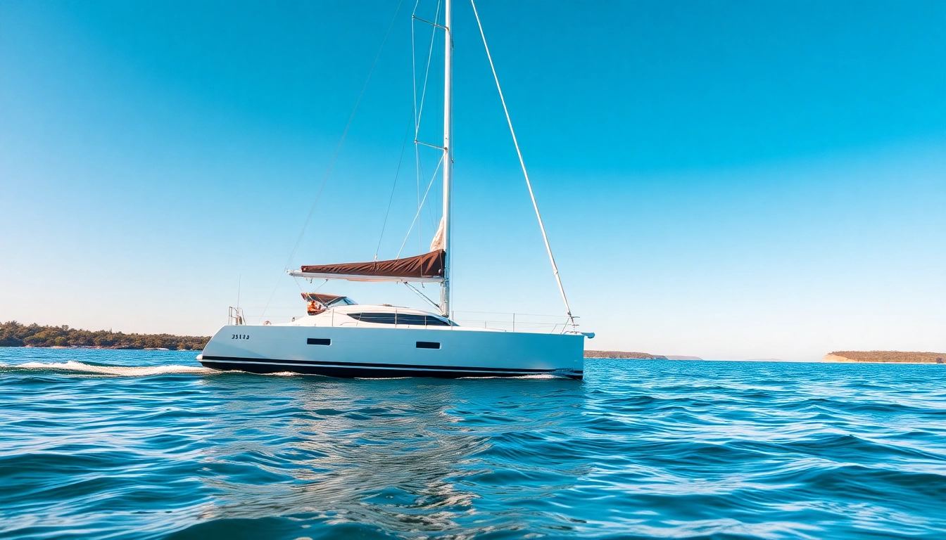 A J88 sailboat sailing smoothly through serene blue waters, reflecting its sleek design and vibrant colors.