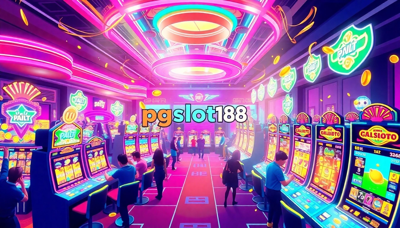 Engaging atmosphere of pgslot168 online slots filled with bright lights and excitement.