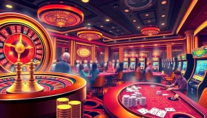 Bet88vn showcases lively casino action with players at poker tables and a spinning roulette wheel.