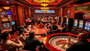 Gamblers at tables in a vibrant casino atmosphere featuring https://rr88e2.com/ to enhance the thrill of gameplay.