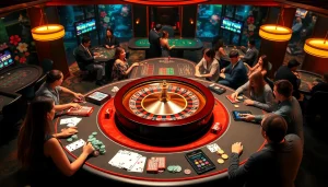 Experience the exhilarating vibe of "bong da lu fun" at a bustling casino, showcasing vibrant games and eager players enjoying their bets.