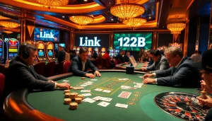 Experience thrilling poker at Link 123B with vibrant tables, glimmering chips, and high-stake excitement.