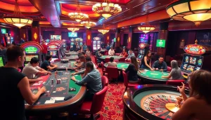 Players enjoying thrilling games at 78winni net casino, featuring poker and roulette tables.