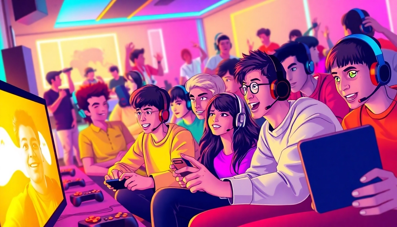 Engaging players immersed in game online activities in a vibrant gaming environment.