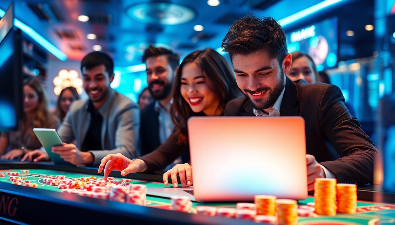 Players enjoying 테더 카지노 games in a vibrant online casino environment, showcasing excitement and engagement.